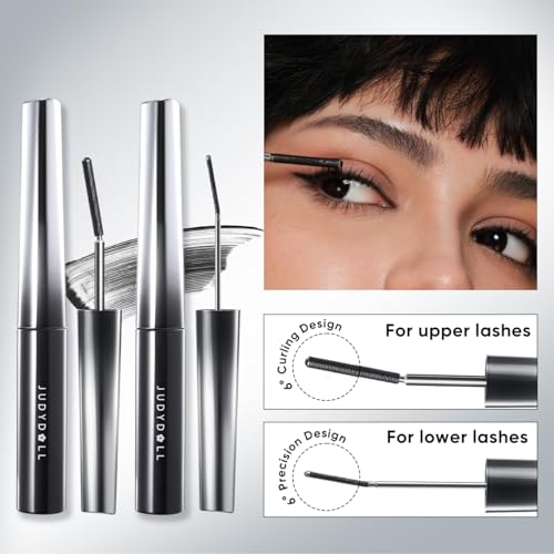 JUDYDOLL 3D Curling Eyelash Iron Mascara Bundle -Waterproof, Volumizing and Lengthening | 6¡ÆCurling Design #01Black for Upper Lashes + 6¡ÆPrecision Design #01Black for Lower Lashes