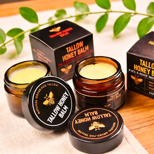 2 Pack Beef Tallow for Skin, Grass-Fed Beef Tallow and Honey Balm, Body & Face Moisturizer, Natural Hydrating Cream for Body (2 Oz)