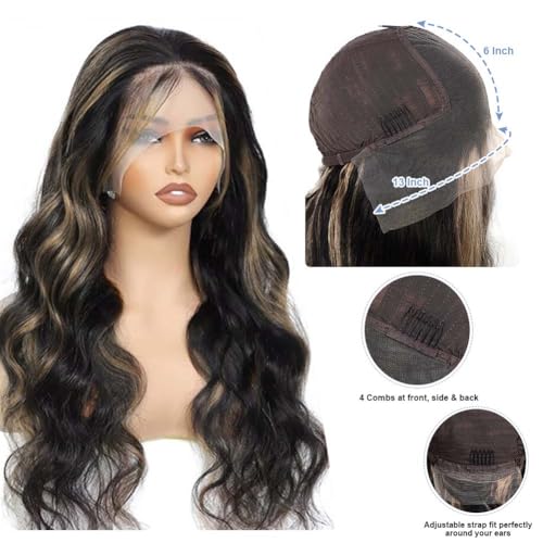 Balayage Wig Human Hair 28 Inch Blonde Ombre Lace Front Wig 13x6 HD Transparent Cap