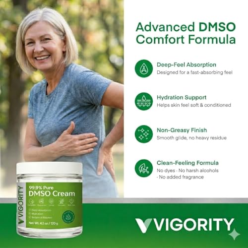Vigority DMSO Cream 4.2oz - 99.9% Pure Topical Joint & Muscle Support with Arnica & Aloe Vera