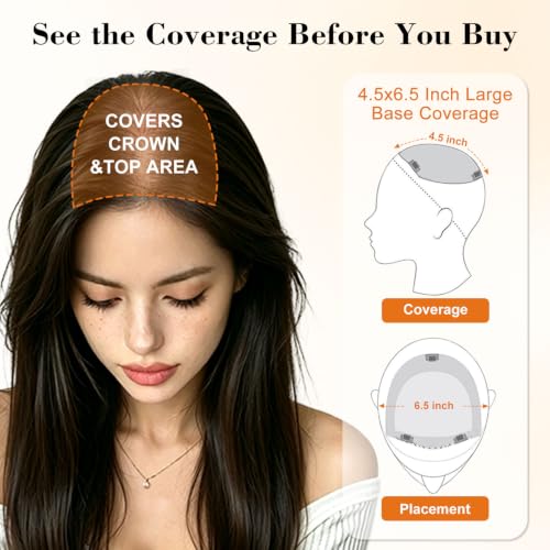 Hair Toppers for Women with Thinning Hair - 20 Inch Medium Brown, Clip-In, Realistic Synthetic