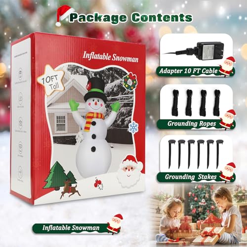10 FT Inflatable Snowman Christmas Yard Decor with Bright LED Lights Outdoor Holiday Display