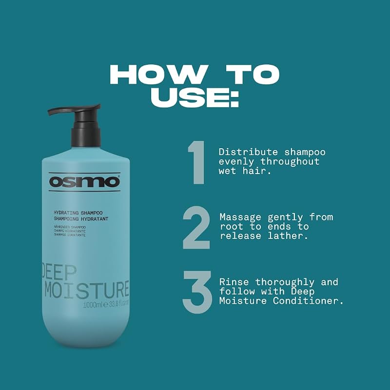 Osmo Deep Moisture Shampoo 1000ml - Frizz Control with Ylang Ylang, Patchouli & Panthenol Pro‑Vitamin B5 (33.8 fl oz Pack of 1) - New Packaging