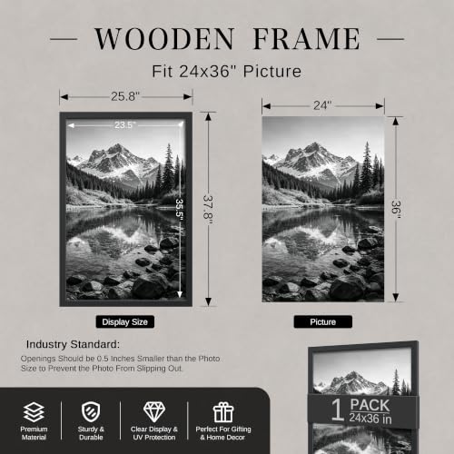 VCK 24x36 Poster Frame Black Wood Wall Display - 1 Pack, Variation: Black / 24 x 36 / 1 Pack