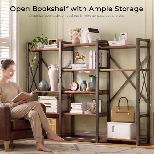 GTPLAYER Rustic Brown 5-Tier Industrial Bookshelf with Adjustable Shelves
