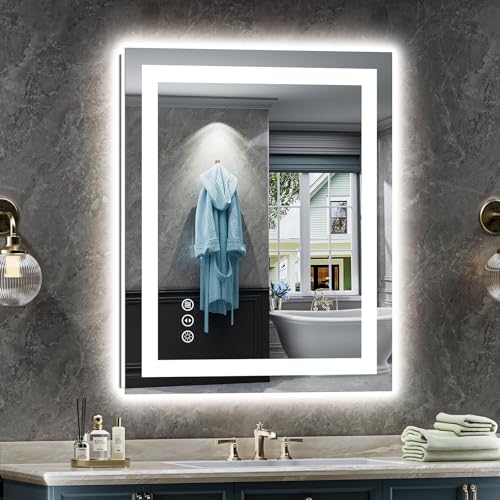Backlit & Front Lit 24x32 Inch LED Bathroom Mirror - Anti-Fog Wall Vanity with Adjustable Lighting & Memory