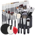 Professional 34-Piece Makeup Brush Set with Real Goat & Horse Hair - Black B