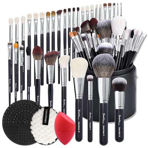 Professional 34-Piece Makeup Brush Set with Real Goat & Horse Hair - Black B