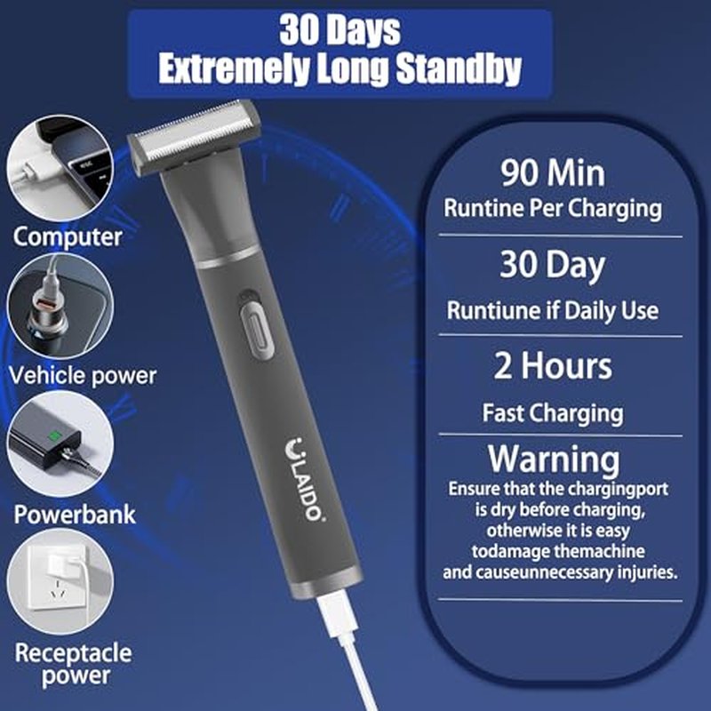 4-in-1 Mens Grooming Kit, 8700RPM Electric Body Hair Trimmer, IPX6 Waterproof Nose Ear Eyebrow Beard Pubic Trimmer for Men, USB-C Fast Charge,with 4 Heads, Travel Portable Groomer