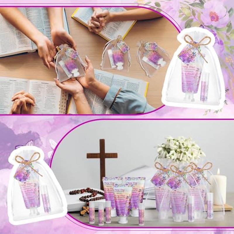 24 Sets Christian Hand Cream and Lip Balm Gift Set Christian Gift for Women Travel Size Hand Lotion Bible Verse Lip Balm Bulk for Baby Bridal Shower Mom Black History Month(Cross)