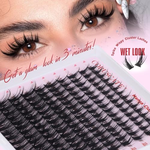 CORUSCATE Manga Lash Clusters Wispy Eyelash Clusters Fairy Anime Lashes Clusters Individual Natural Cluster Eyelash Extensions Asian Style C Curl Manhua Style 10-18mm DIY Wet Look Lash Extension