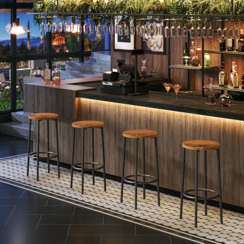 Rustic Brown Set of 4 Bar Stools with Footrest - Kitchen & Dining Height Chairs
