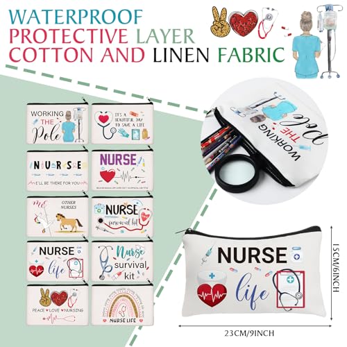 Irenare 30 Pcs Nurse Appreciation Week Gifts Nurse Survival Kit Canvas Makeup Bags Cosmetic Peace Love Nursing Travel Toiletry Case Earpiece Toiletry Zipper Pouch Bag Thank You Gift(Nurse)