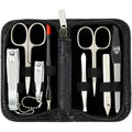 Manicure Pedicure Grooming Kit - 8-Piece Nail Care Set in Black Ostrich Leather Case - Made in Germany