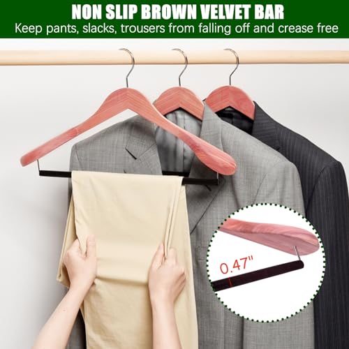 10 Pack Cedar Wood Suit Coat Hangers with Wide Shoulders & Non-Slip Bar