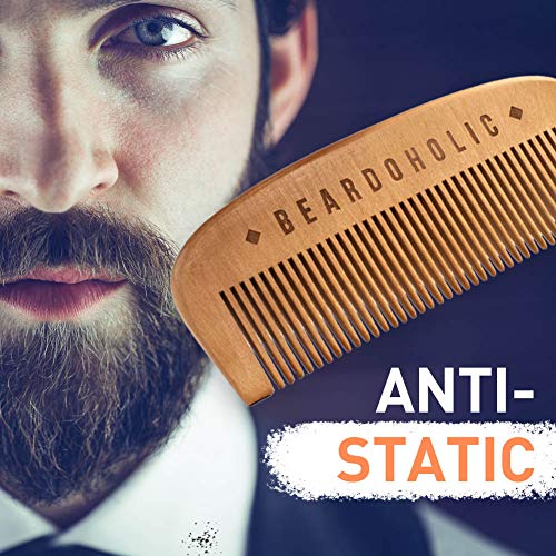 Beardoholic Beard Comb and Shaping Tool Set ? 100% Pearwood ? Anti-Static, Eliminates Tangles, Ingrown Hairs, Dandruff ? Achieve Perfectly Precise Lines and Any Beard Shape ? Style Beard With Ease