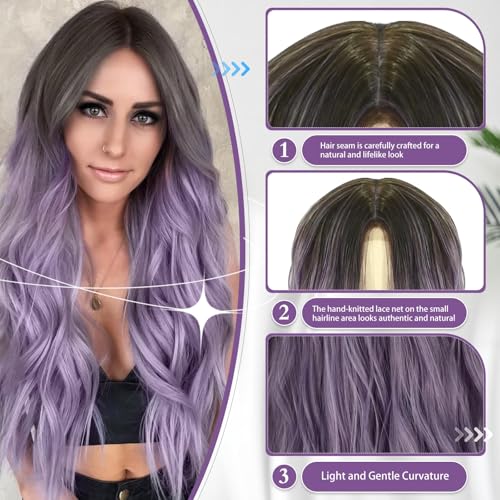 Long Ombre Purple Cosplay Wig 28 Inch Middle Part Synthetic Hair for Women - Variation: Ombre Purple / 28 Inch