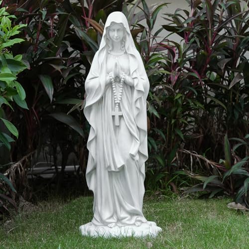 Outdoor Virgin Mary Praying Statue - 31.5 Inch Garden Religious Sculpture, White Magnesium Oxide