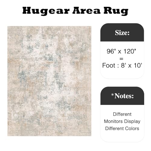 Modern Abstract Washable Area Rug - 8x10 Beige & Blue Living Room Decor - Non-Slip