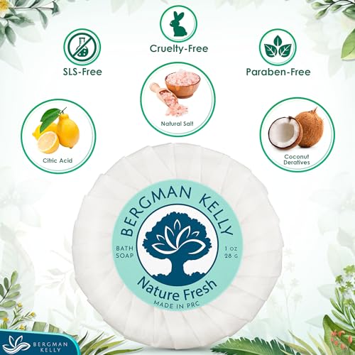 Bergman Kelly Hotel Soap Bars - Nature Fresh Scent, 1 oz, Pack of 100 - Travel Size Luxury Bulk Amenities