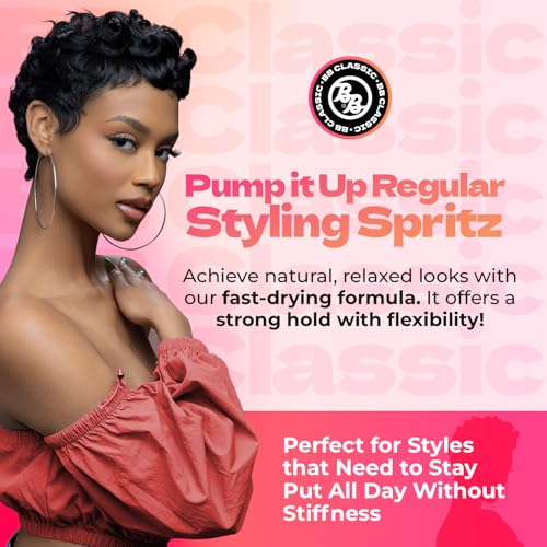 Bronner Bros Pump It Up Styling Spritz Regular 80% ? Fast-Dry Hair Spray with Vitamin B5, Silk Amino Acids & Proteins ? Flexible Hold Finishing Spritz Hairspray, No Build-up or Stiffness ? 8oz