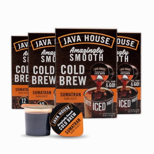 Cold Brew Coffee Concentrate Pods - Sumatran, Pack of 12 (48 Count) - Single Serve Liquid Coffee