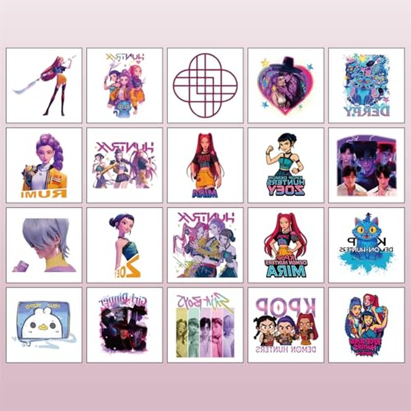 20pcs Sheets Demon Movie Hunters Temporary Tattoos for Kids, Cartoon Movie Birthday Party Favors Gifts for Girl Boys Home Activity Class Prizes Carnival Christmas Rewards (d)