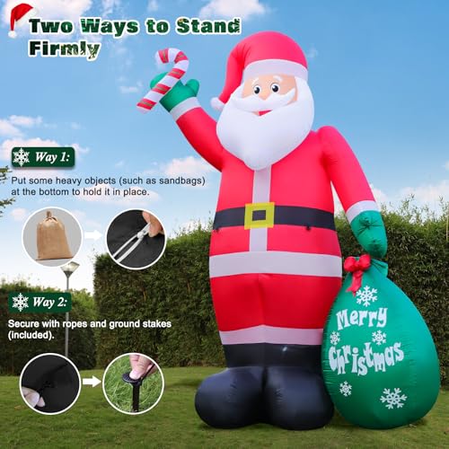 12FT Inflatable Santa Claus with LED Lights, Candy & Gift Bag Yard Decor