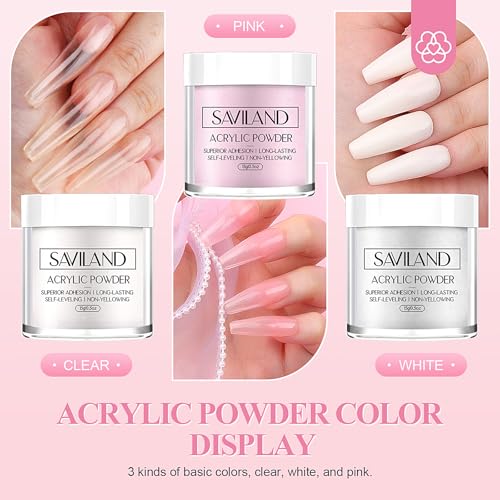 SAVILAND Acrylic Nail Kit for Beginners with 3 Colors - Model 03-Acrylic Nail Set