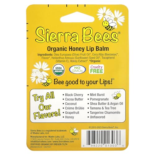 Sierra Bees Organic Lip Balms, Honey, 4 Pack, 0.15 oz (4.25 g) Each