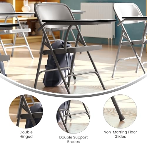 2-Pack Folding Chairs with Right-Handed Tablet Arms - Portable, Heavy-Duty Steel