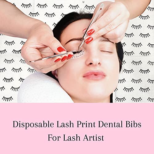 Disposable Lash Extension Bibs 125 Pack - White with Lash Print for Eyelash Artists