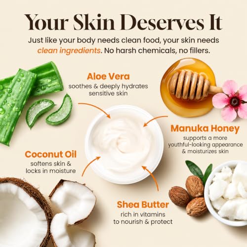 Honeyskin Organic Manuka Honey Face & Body Moisturizer 8oz - Sensitive Skin Hydrating Cream - Original