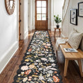 Black 3ft x 20ft Washable Hallway Runner Rug - Boho Scalloped Design