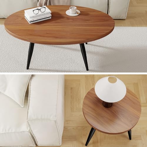 Walnut 2-Piece Nesting Coffee & Side Table Set - Mid-Century Modern