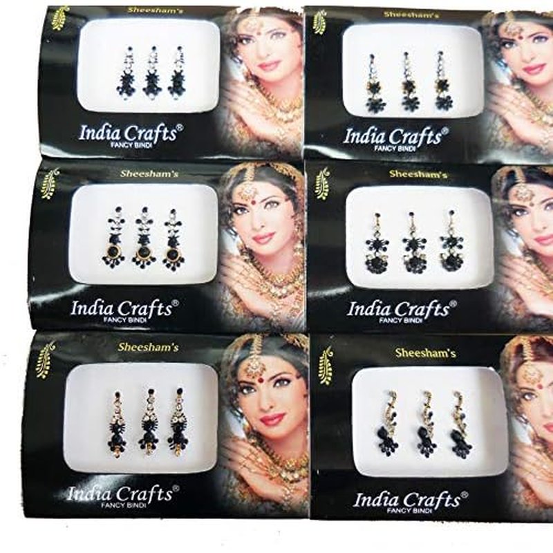 8 Combo Bindi Packs Silver/Gold/Black/Multicolored Face Jewels Bollywood tika