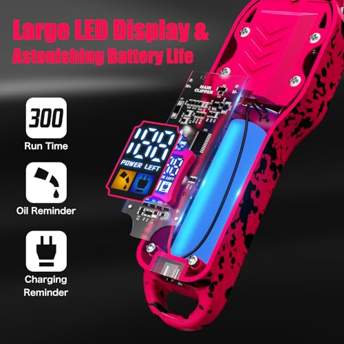 Pink Cordless Hair Clippers for Women with LED Display and 8 Fade Comb Set - Professional Grooming Kit