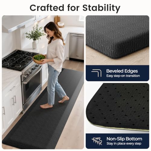 Extra Thick Anti-Fatigue Kitchen Floor Mat 95"L x 20"W Black - Supportive Standing Mat