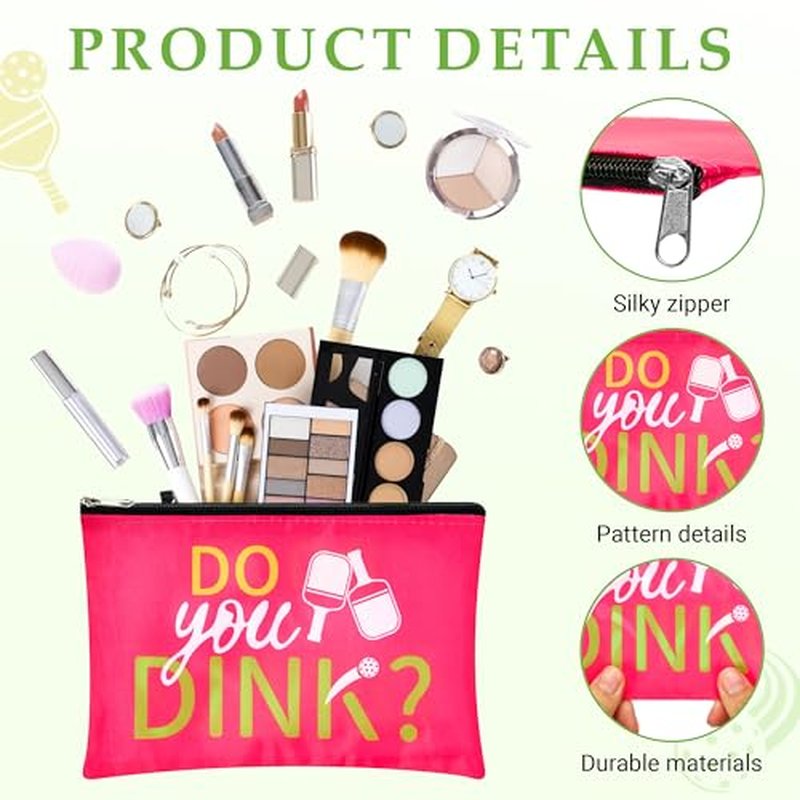 24 Pcs Pickleball Makeup Bags Bulk Pickleball Gifts for Women, Dink Ball Sport Cosmetic Pouch Bag Party Favors Supplies, Pickle Ball Accessories Travel Organizer Zipper Pouch Sport Lovers Gifts (Pink)