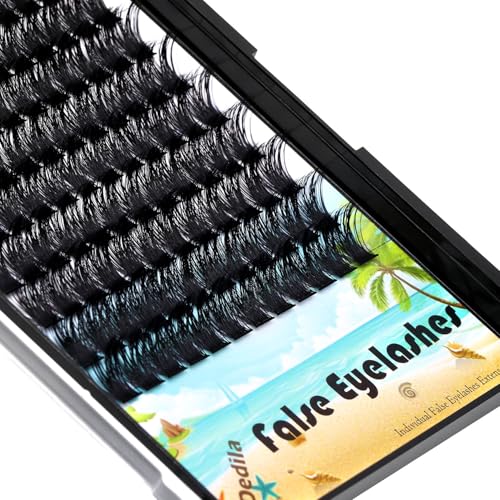 Large Pack 8-20mm to Choose D Curl Cluster Eyelash Extensions D Curl Wide Stem Individual False Eyelashes Dramatic Volume Eye Lashes Set Home DIY Lashes (10mm)