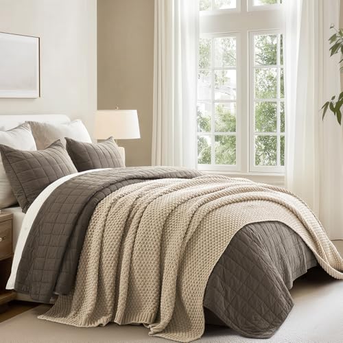 EverGrace Chunky Chenille Knit Throw Blanket Sand Dune 108x92 Inches - Cozy Home Decor