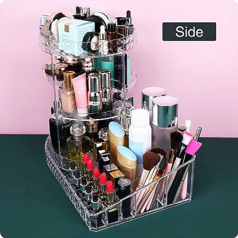 360 Rotating Skincare Organizer,Large Clear Acrylic Tiered Adjustable Perfume Tray Cosmetic Holder for Bathroom