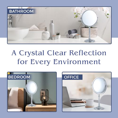 MIRRORVANA 15X Magnifying Makeup Mirror with Stand - Double-Sided 15X/1X Design - Suitable for Vanity Desk, Dressing Table, or Bathroom Countertop for Precise Make Up - 12" High x 6" Wide (Chrome)