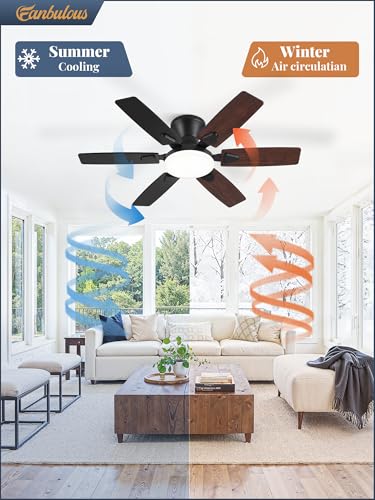 Fanbulous 42 Inch Black Flush Mount Ceiling Fan with Light, Remote & App Control