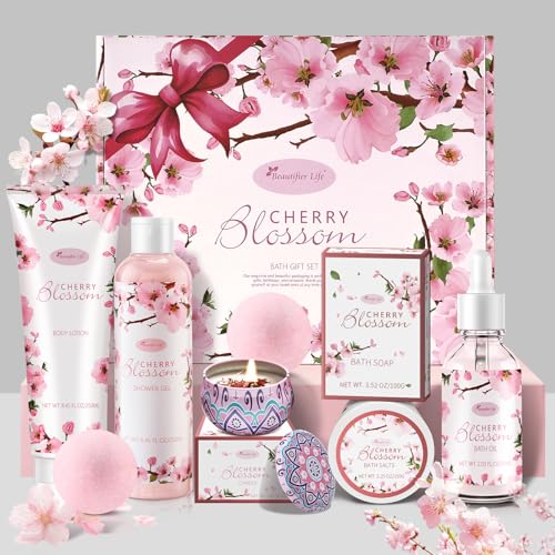 Japanese Cherry Blossom Bath Gift Set - 7 Piece Spa Kit for Women