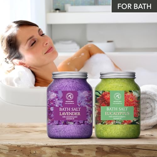 Bath Sea Salt Set with Lavender & Eucalyptus - Relaxing Aromatherapy Spa