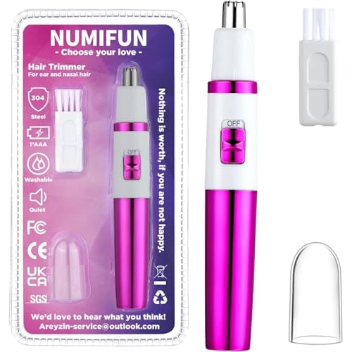 Ear and Nose Hair Trimmer for Women Nose Hair Clipper Professional Painless Noses Trimmer Ladies Eyebrow and Facial Hair Trimmer Battery-Operated, Waterproof Dual Edge Blades for Easy Cleansing