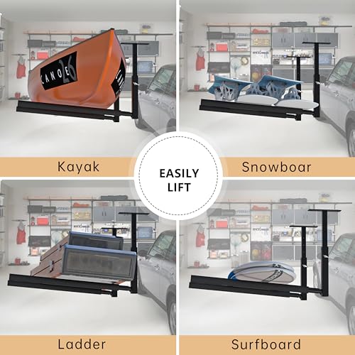 Industrial Ceiling Ladder Rack - Adjustable Garage Storage with 150 lbs Capacity
