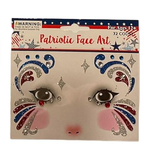 Patriotic Temporary Face Tattoos - 100 Pieces Glitter Face Art | Memorial Day 4th of July labor Day | Red White Blue Metallic Glitter | Election Party | USA