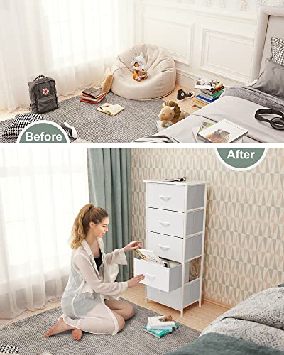 White Tall Fabric Storage Tower Organizer with 5 Drawers - Narrow Vertical Dresser